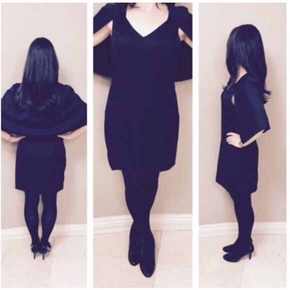 🍸 Black Capelet Tunic Cocktail Dress 🍸 - Picture 2 of 6